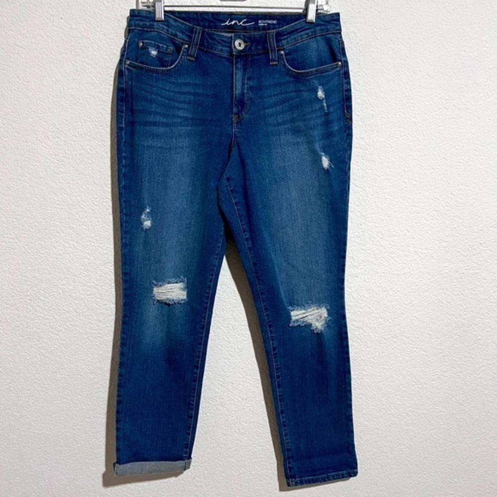 INC International Concepts Medium Wash Distressed Boyfriend Curvy Fit New Size 6